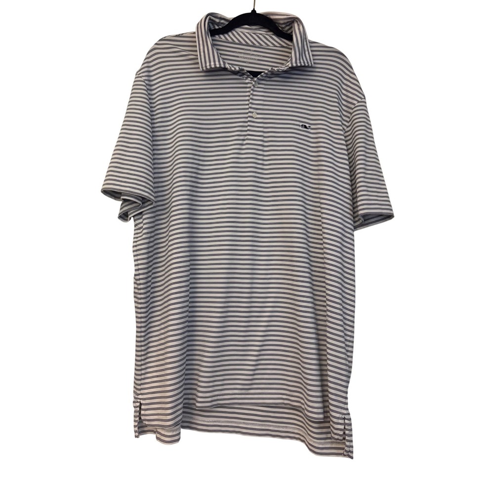 Vineyard Vines Performance Polo Shirt Mens XL White Navy Blue Striped 1G000022